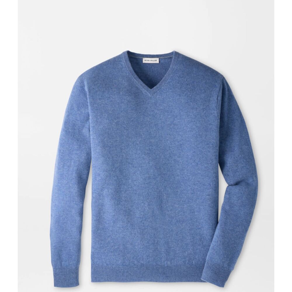 Peter Millar Crown Heritage Silk Cashmere V-Neck Sweater Astral Blue Size Large